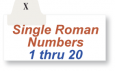 Individual Roman Numbers I - XX Landscape